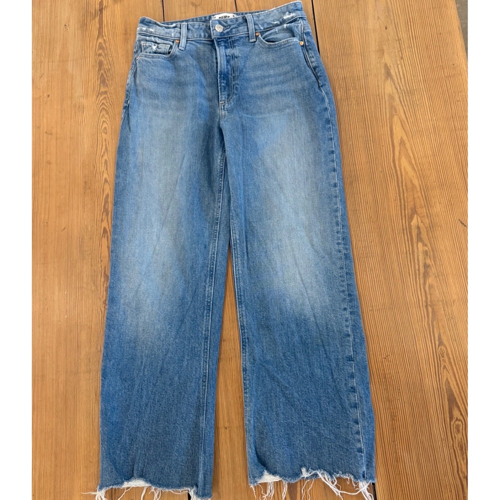Paige Leenah Ankle Wide Leg Raw Hem Jeans Blue Denim Size 27